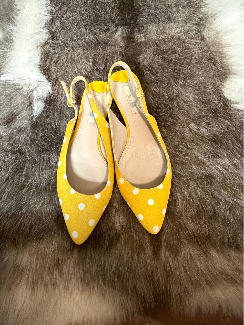 Yellow Polka Dot Slingback Flats with Pointed Toe